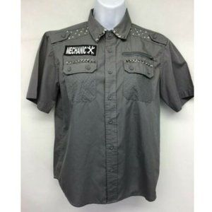 Womens Gray Embellished Patches Blouse Shirt L